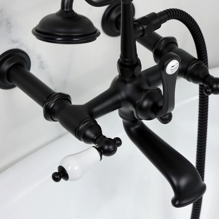 Matte Black Vintage Wall Mount Tub Faucet with Hand Shower