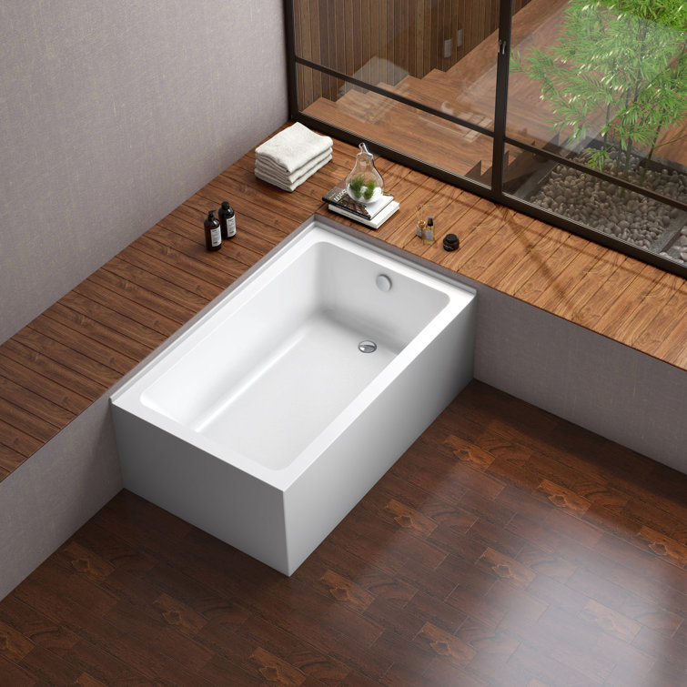 Oriel 60-Inch White Acrylic Corner Alcove Tub with Right Hand Drain