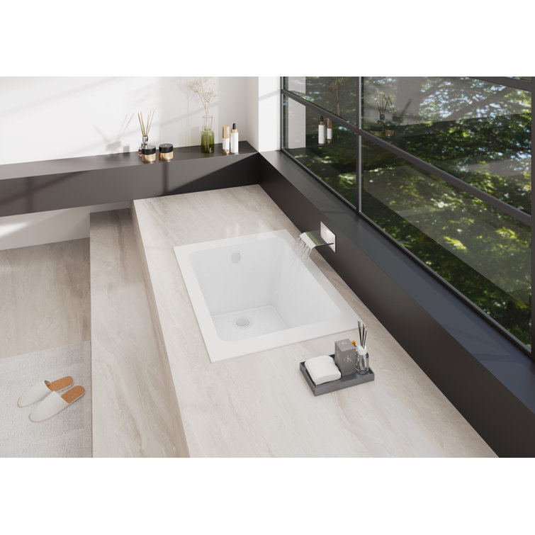 Glossy White Acrylic Rectangular Drop-In Tub with Anti-Skid Surface