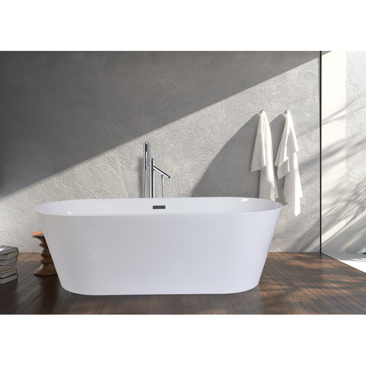 White Acrylic Oval Freestanding Clawfoot Tub, 71-Inch