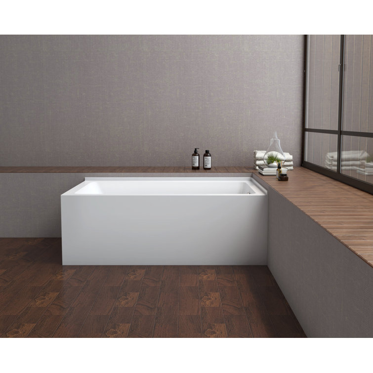 Oriel 60-Inch White Acrylic Corner Alcove Tub with Right Hand Drain