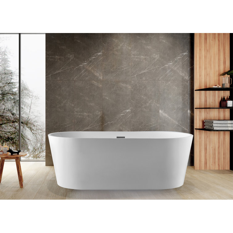 White Acrylic Oval Freestanding Clawfoot Tub, 71-Inch