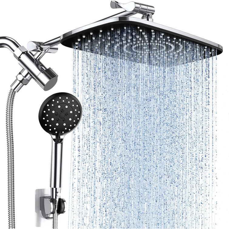 Chrome Adjustable Dual Rain Shower Head with Handheld