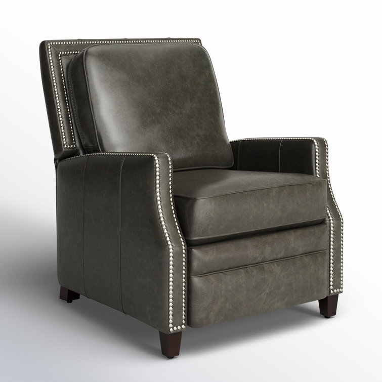 Sleek Dark Grey Leather Recliner with Wood Accents