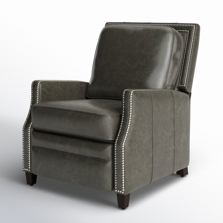 Sleek Dark Grey Leather Recliner with Wood Accents