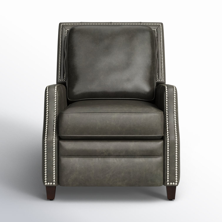 Sleek Dark Grey Leather Recliner with Wood Accents