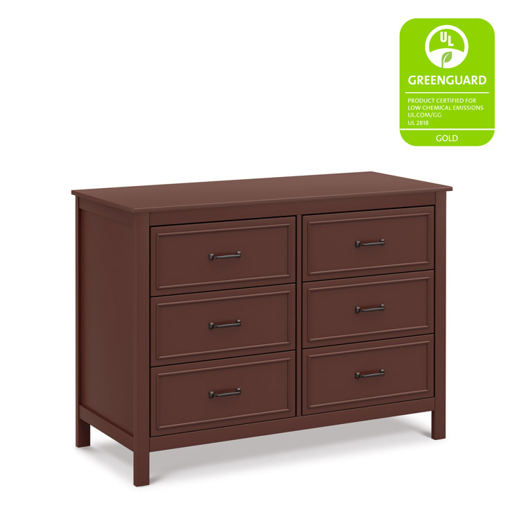 Crimson Red Wooden Double Dresser with Six Drawers