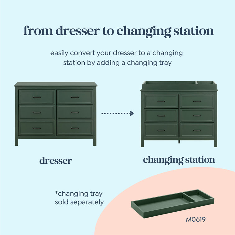 Forest Green Double Nursery Dresser with Six Drawers