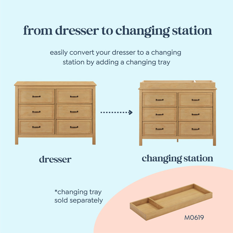 Honey Double Nursery Dresser with Classic Metal Pulls