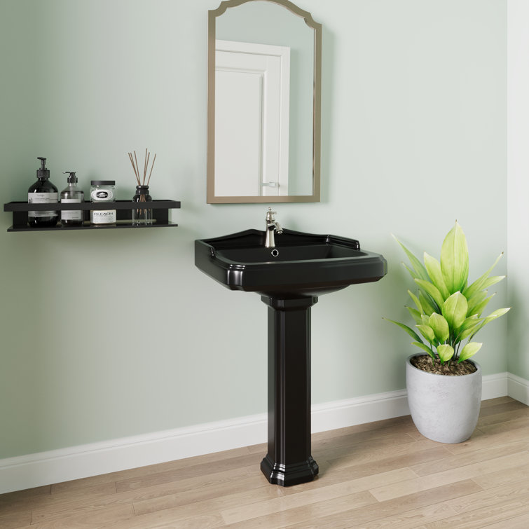 Black Ceramic Single Hole Pedestal Bathroom Sink