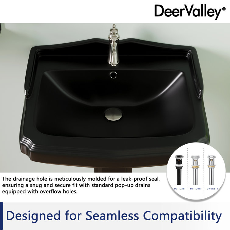 Black Ceramic Single Hole Pedestal Bathroom Sink