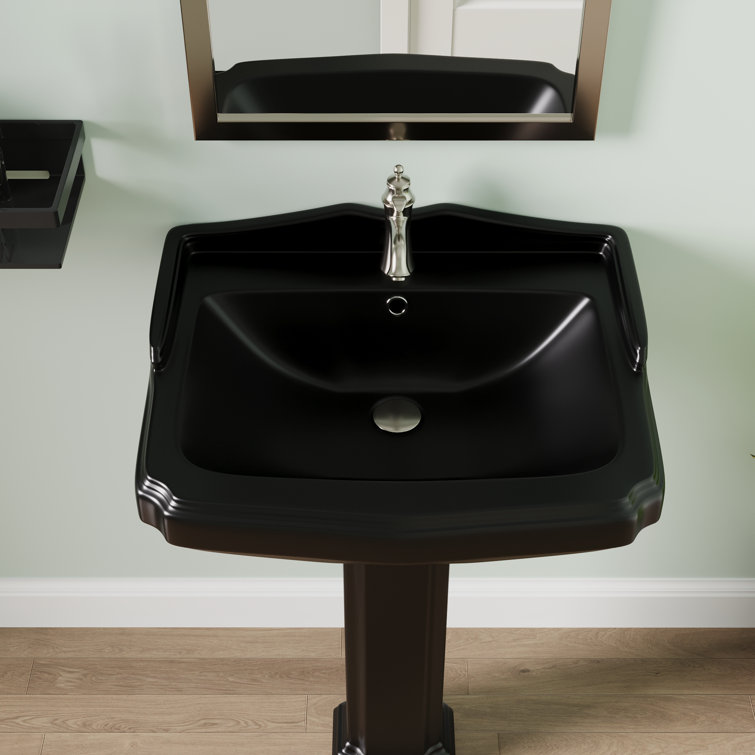 Black Ceramic Single Hole Pedestal Bathroom Sink