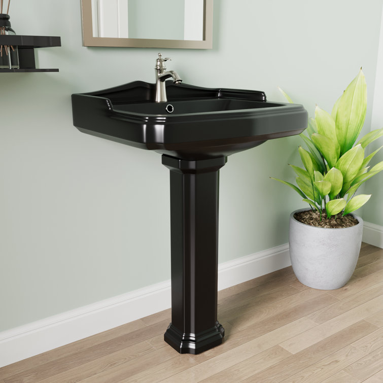 Black Ceramic Single Hole Pedestal Bathroom Sink
