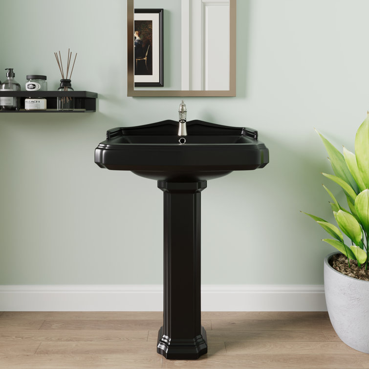 Black Ceramic Single Hole Pedestal Bathroom Sink