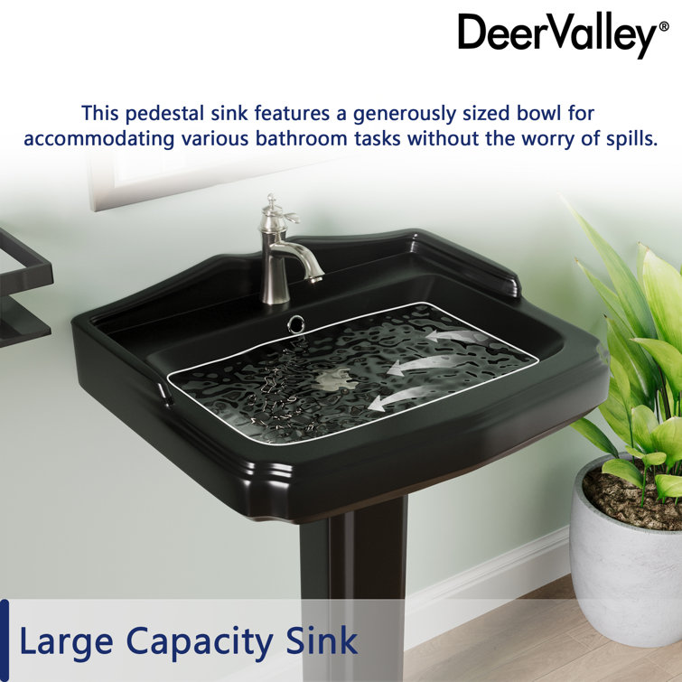 Black Ceramic Single Hole Pedestal Bathroom Sink