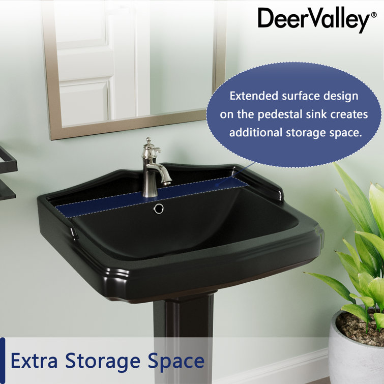 Black Ceramic Single Hole Pedestal Bathroom Sink