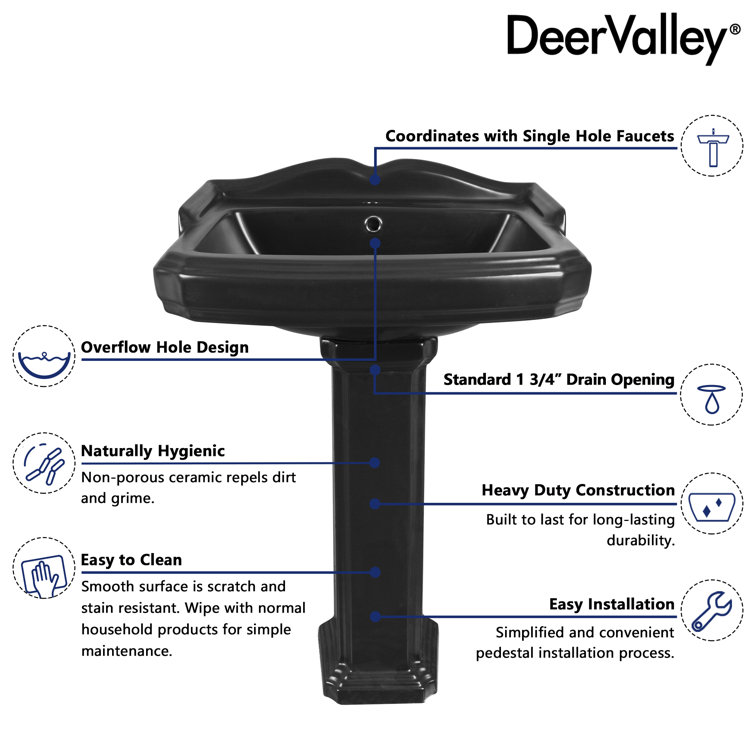 Black Ceramic Single Hole Pedestal Bathroom Sink