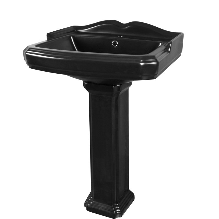 Black Ceramic Single Hole Pedestal Bathroom Sink