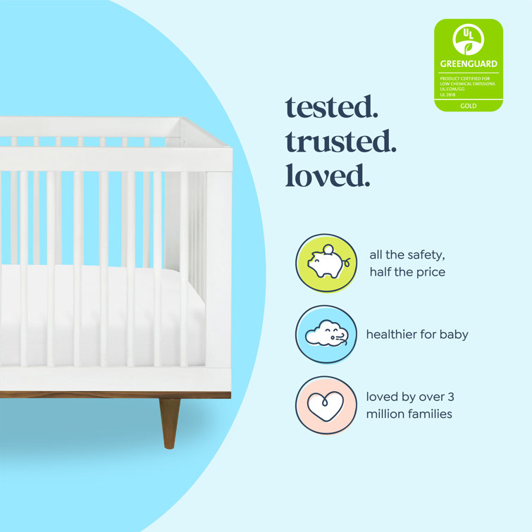White and Walnut Mid-Century Modern Convertible Crib