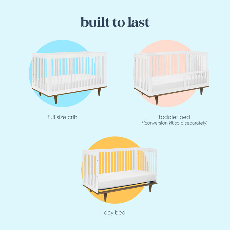 White and Walnut Mid-Century Modern Convertible Crib