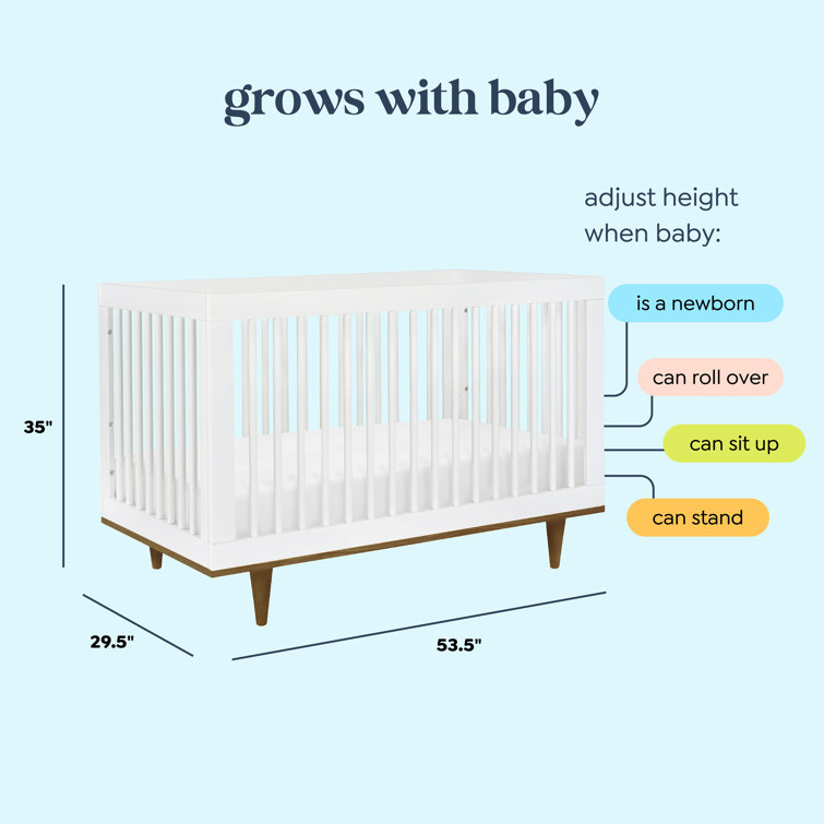 White and Walnut Mid-Century Modern Convertible Crib