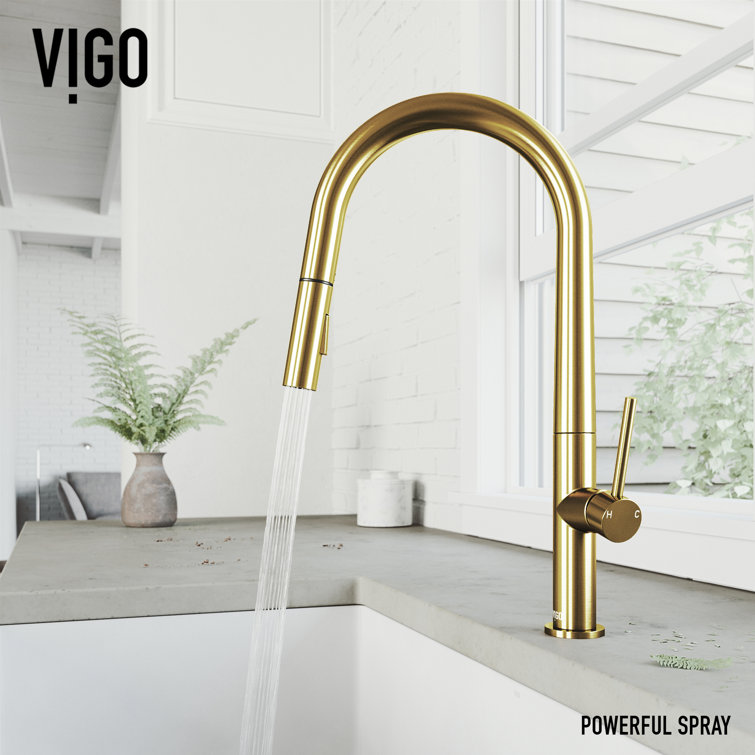 Matte Gold Single Handle Pull-Down Kitchen Faucet with Spray