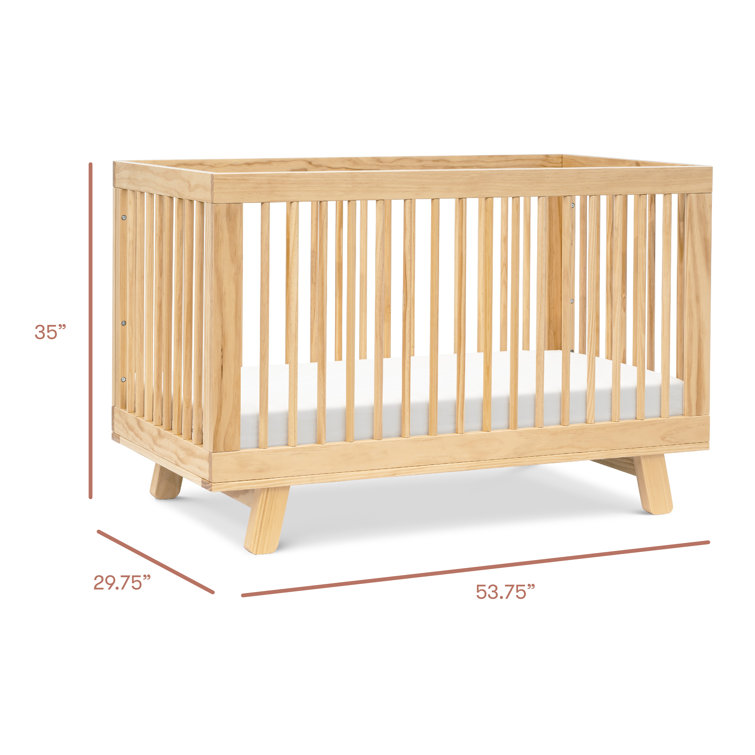 Natural Pine Wood 3-in-1 Convertible Crib with Toddler Rail