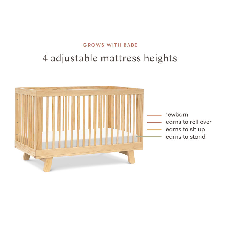 Natural Pine Wood 3-in-1 Convertible Crib with Toddler Rail