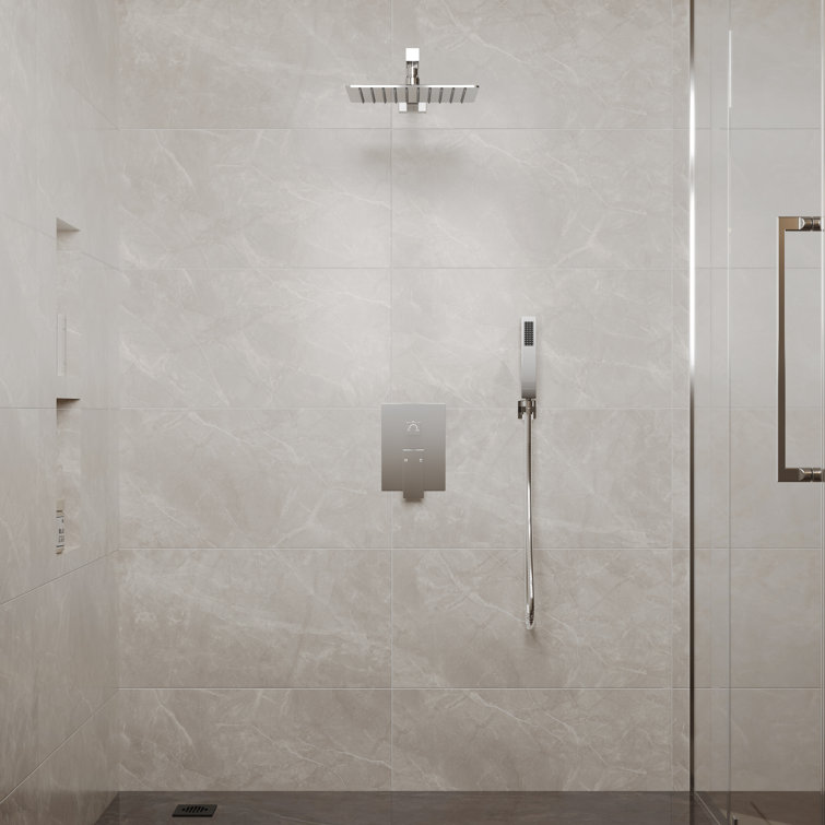 Chrome Dual Square Rain Shower System with Handheld Spray