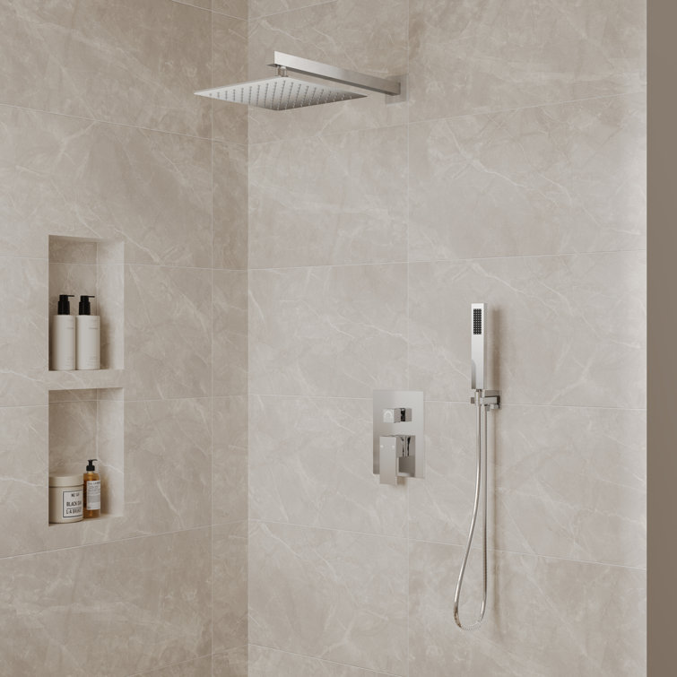 Chrome Dual Square Rain Shower System with Handheld Spray