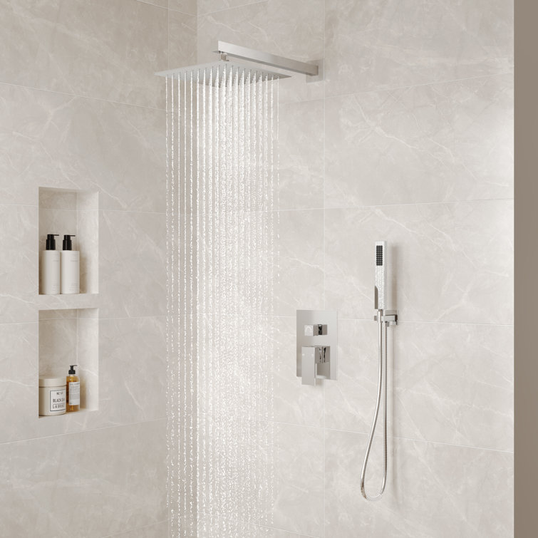 Chrome Dual Square Rain Shower System with Handheld Spray