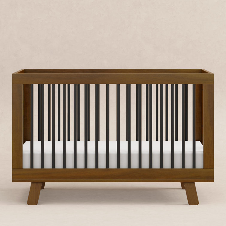 Hudson Natural Walnut and Black Pine Wood Convertible Crib