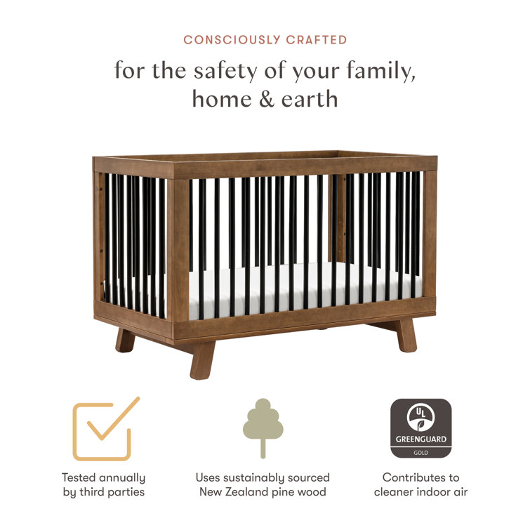 Hudson Natural Walnut and Black Pine Wood Convertible Crib