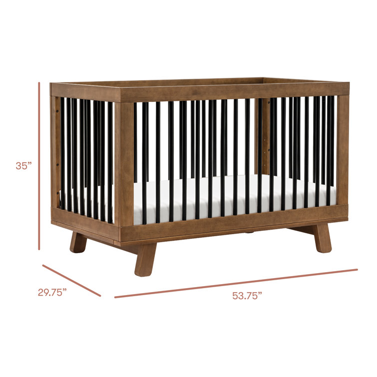 Hudson Natural Walnut and Black Pine Wood Convertible Crib