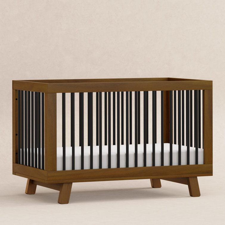Hudson Natural Walnut and Black Pine Wood Convertible Crib