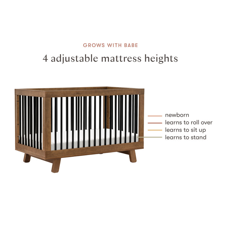 Hudson Natural Walnut and Black Pine Wood Convertible Crib