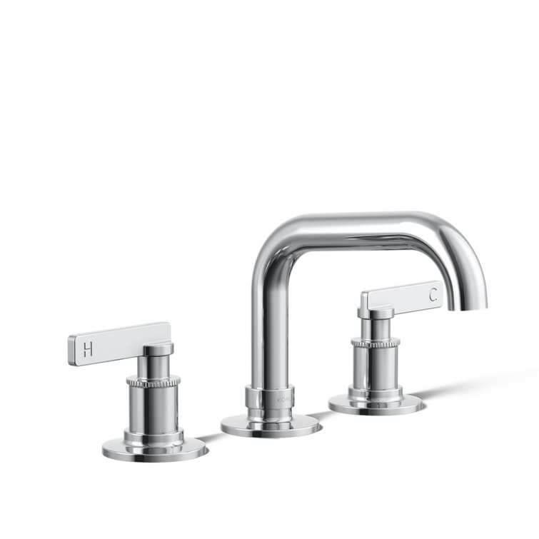 Polished Chrome Widespread Bathroom Sink Faucet with Knurled Levers