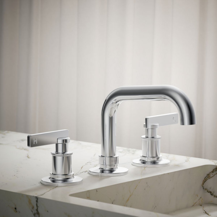 Polished Chrome Widespread Bathroom Sink Faucet with Knurled Levers