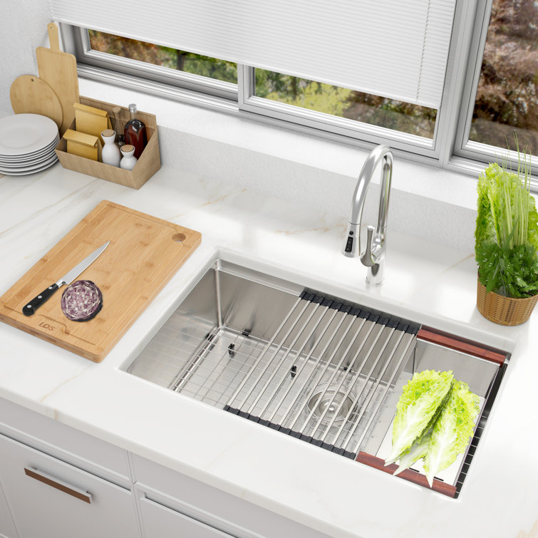 32'' Stainless Steel Undermount Single Bowl Kitchen Sink with Accessories