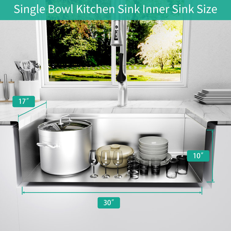 32'' Stainless Steel Undermount Single Bowl Kitchen Sink with Accessories