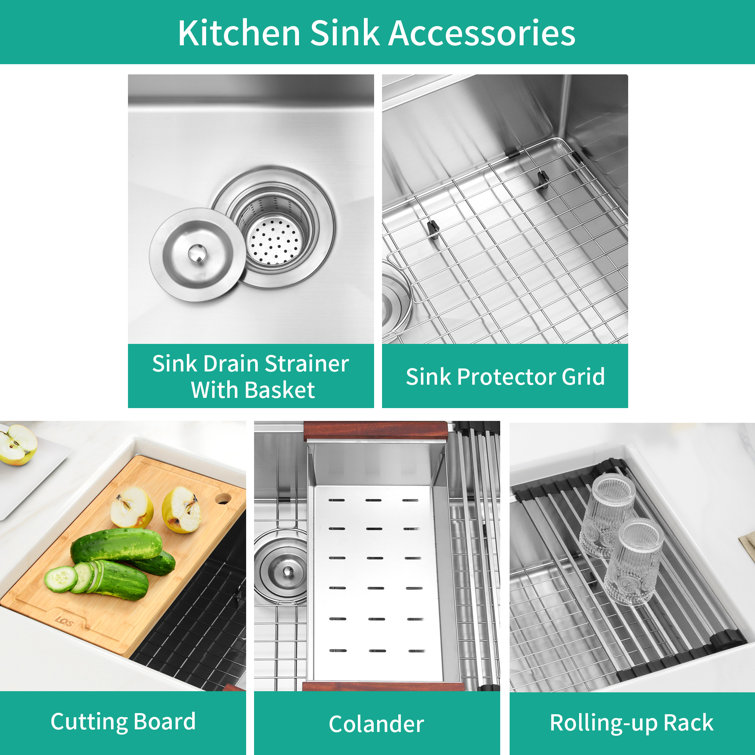 32'' Stainless Steel Undermount Single Bowl Kitchen Sink with Accessories