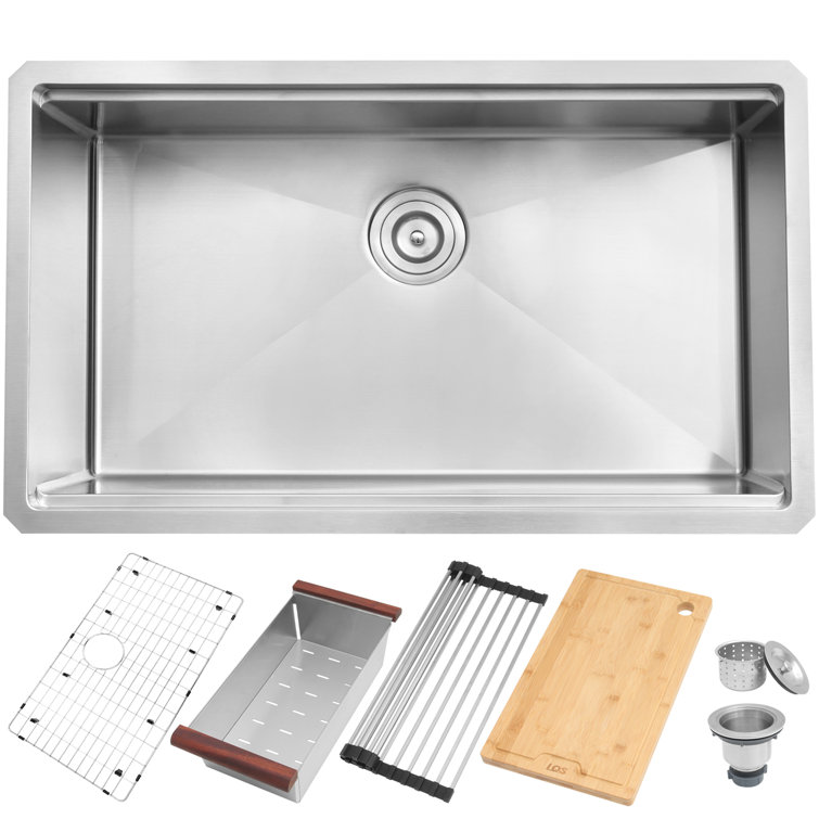 32'' Stainless Steel Undermount Single Bowl Kitchen Sink with Accessories