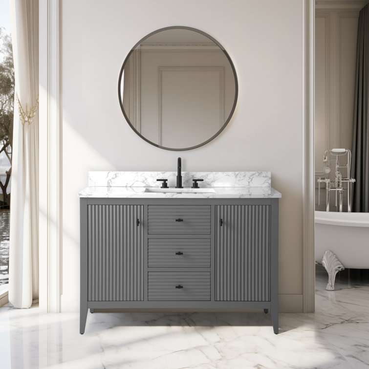 48'' Gray Freestanding Bathroom Vanity with Marble Top