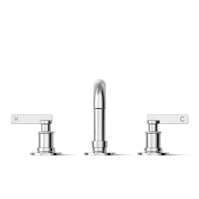 Polished Chrome Widespread Bathroom Sink Faucet with Knurled Levers