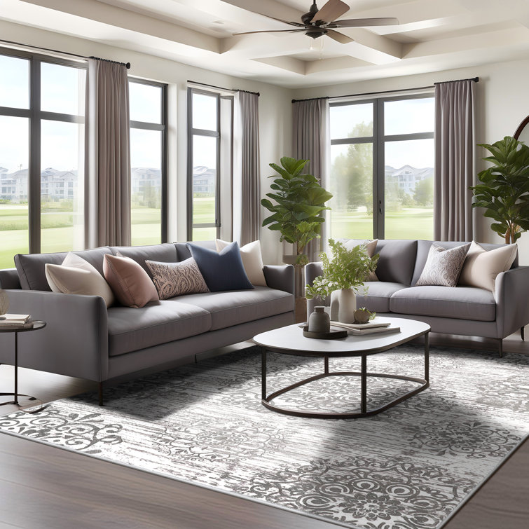 Light Gray 9' x 12' Tufted Oriental Cotton Area Rug