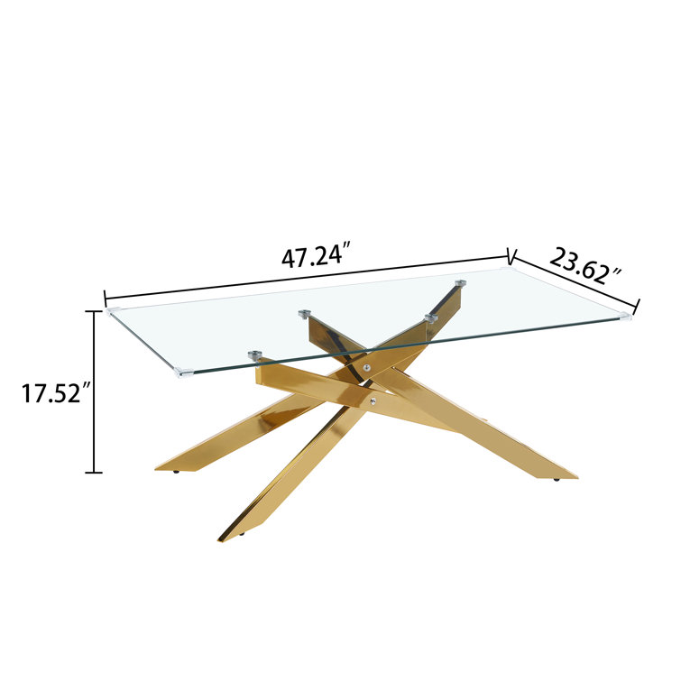 Modern Rectangular Glass Coffee Table with Gold Metal Base