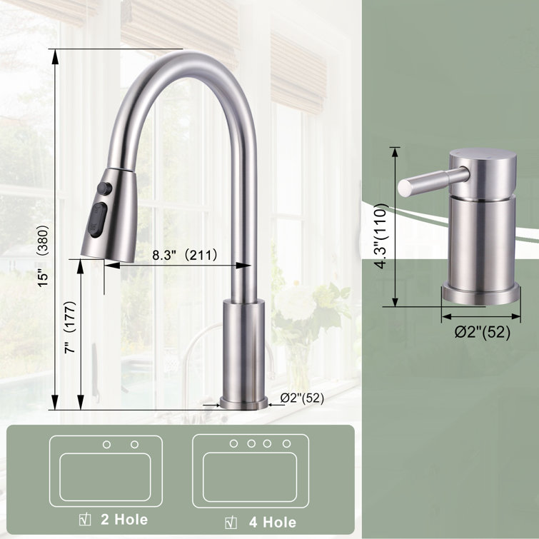 Brushed Nickel Pull-Down Kitchen Faucet with Soap Dispenser
