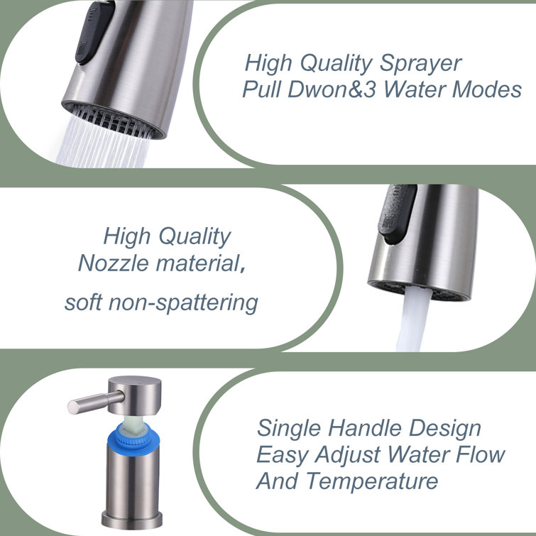 Brushed Nickel Pull-Down Kitchen Faucet with Soap Dispenser