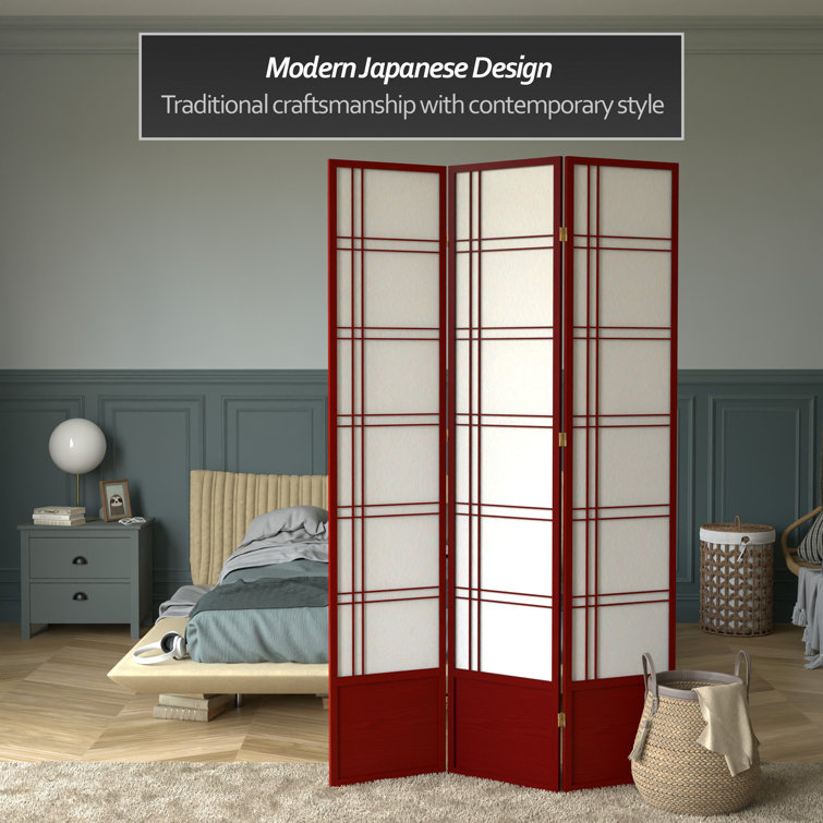 84" Natural Wood and Rice Paper Shoji Room Divider