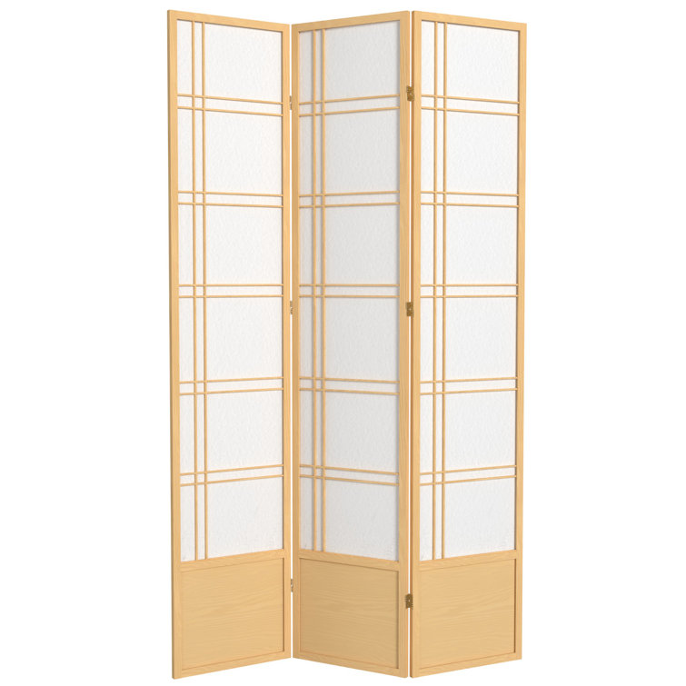 Natural Spruce Wood and Rice Paper Shoji Room Divider